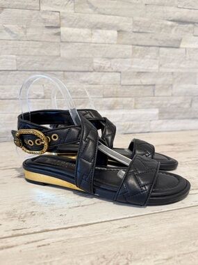 KURT GEIGER Mayfair Black Quilted Leather Ankle Strap Sandals NEW SZ 36EU-6 US